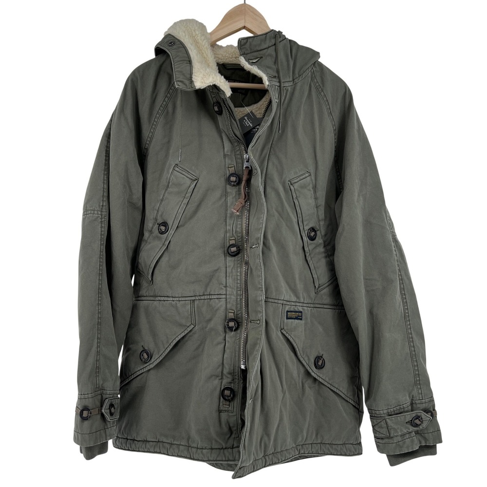 NWT Abercrombie & Fitch Mens Sherpa Parka Jacket Military Olive Green‎ size M